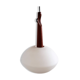 Teak and opaline glass pendant lamp by Uno and Östen Kristiansson for Luxus, Sweden 1950's