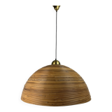Lampe à suspension XL 71 cm en roseau, rotin, bambou et laiton, Italie