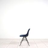 Set of 6 Eames Fiberglass DSX side chairs blue with velvet upholstery