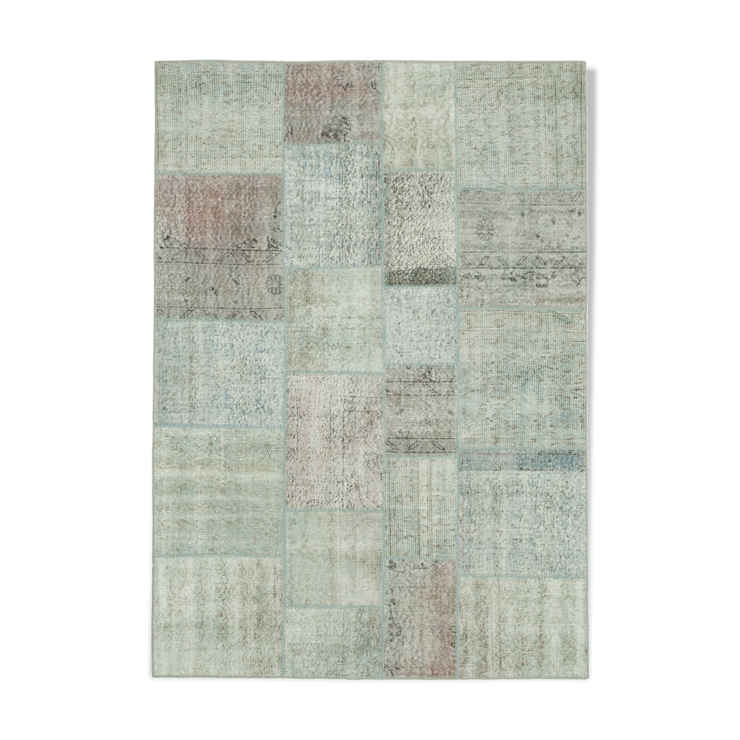 Handmade anatolian overdyed 171 cm x 241 cm blue patchwork carpet