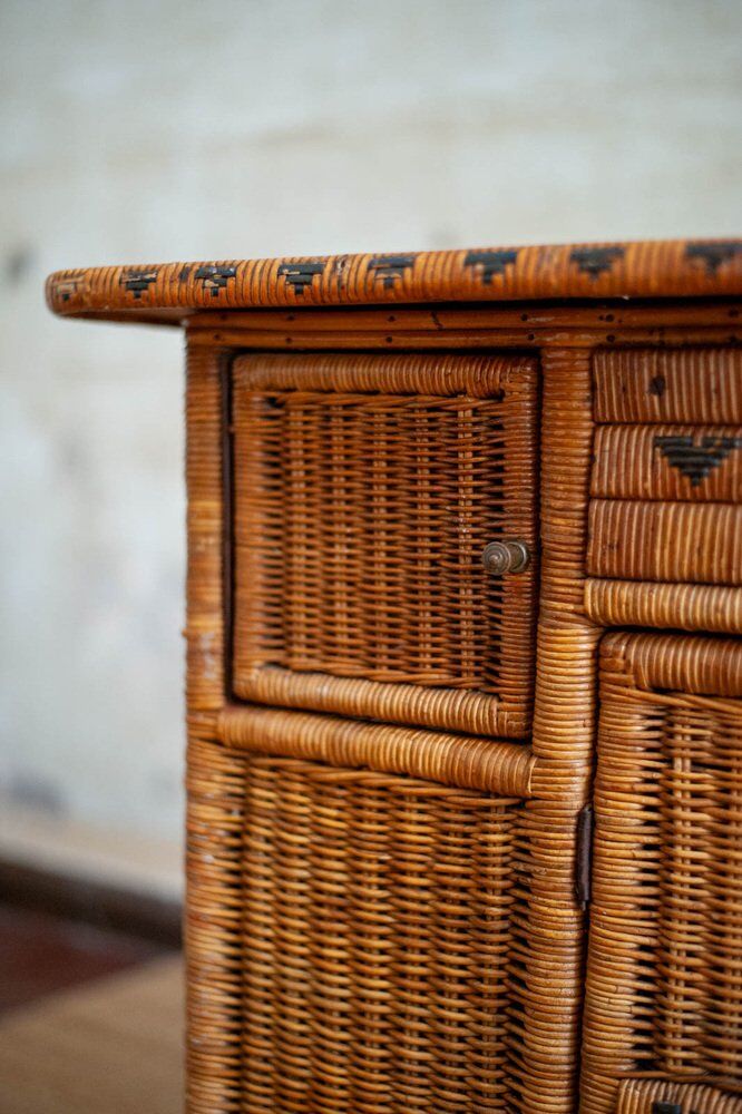 Small woven bamboo buffet, 1960s