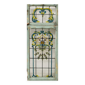 Art Deco window and transom in fir and painted glass, 20th century