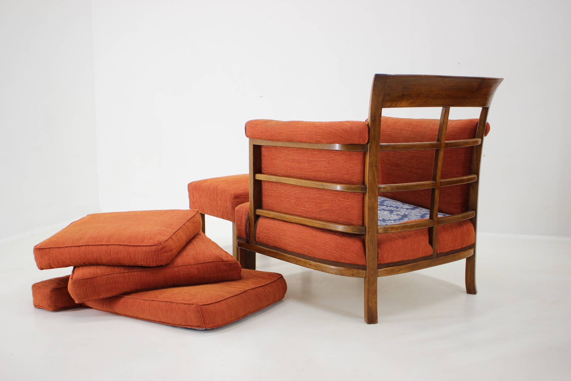 1930s art deco armchair with tabouret, czechoslovakia
