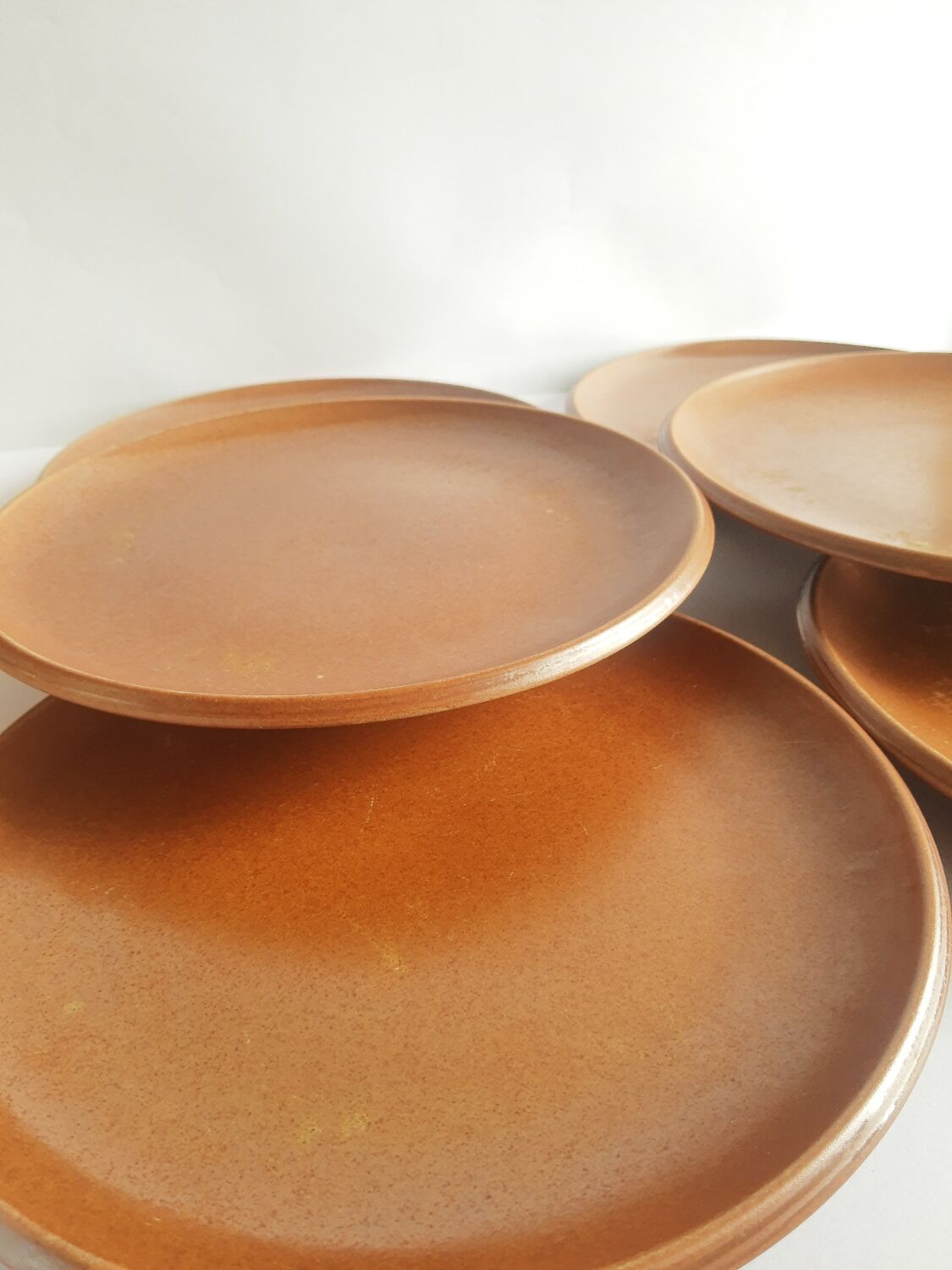 Set of 6 vintage Brenne Grès stoneware dinner plates from France