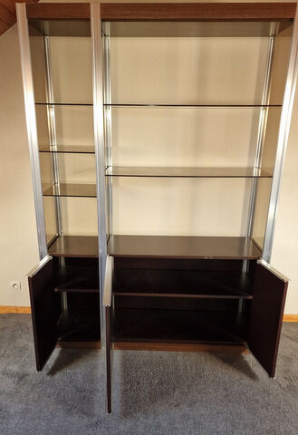 Ligne Roset Wengé bookcase and 80's smoked glass