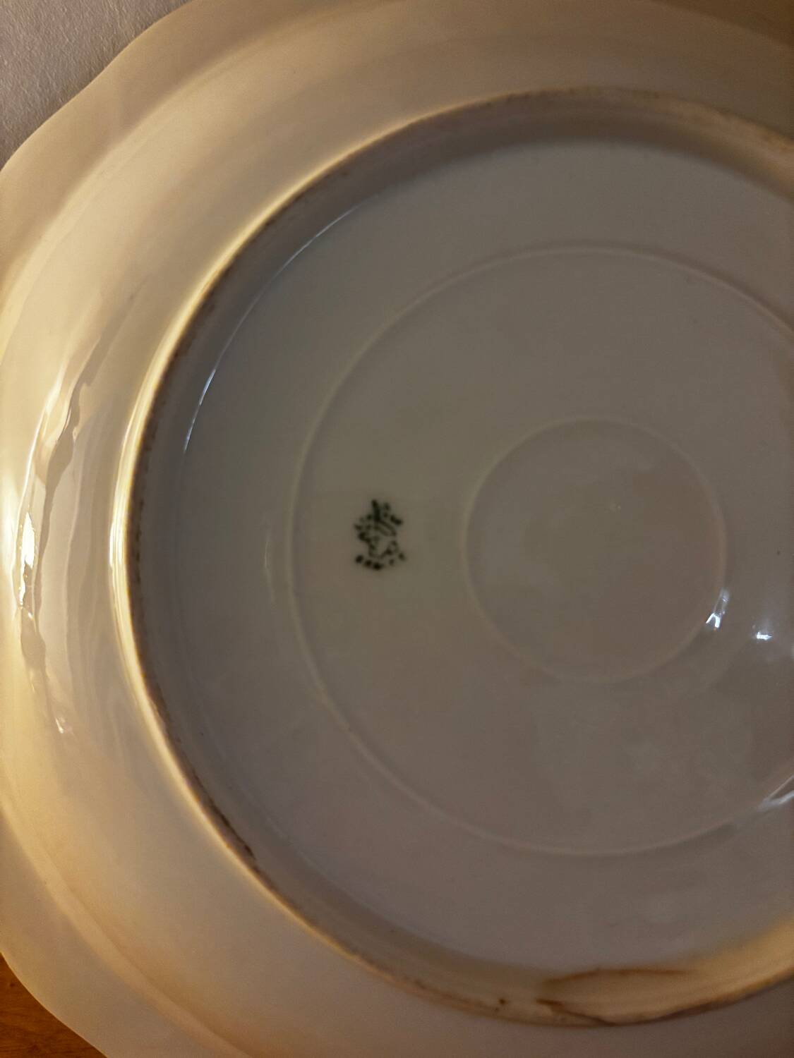 Green Limoges porcelain serving dish with gilt trim