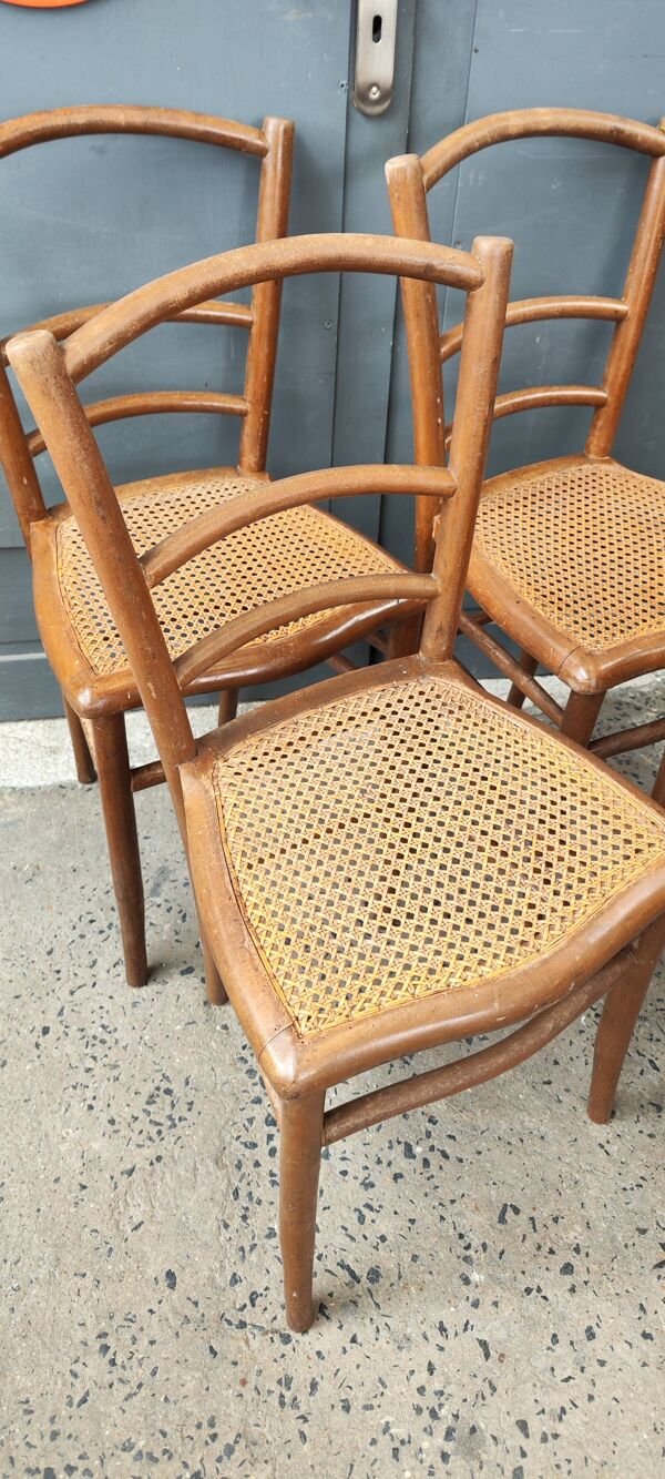 série 4 ancienne chaises bistrot bois assises cannées