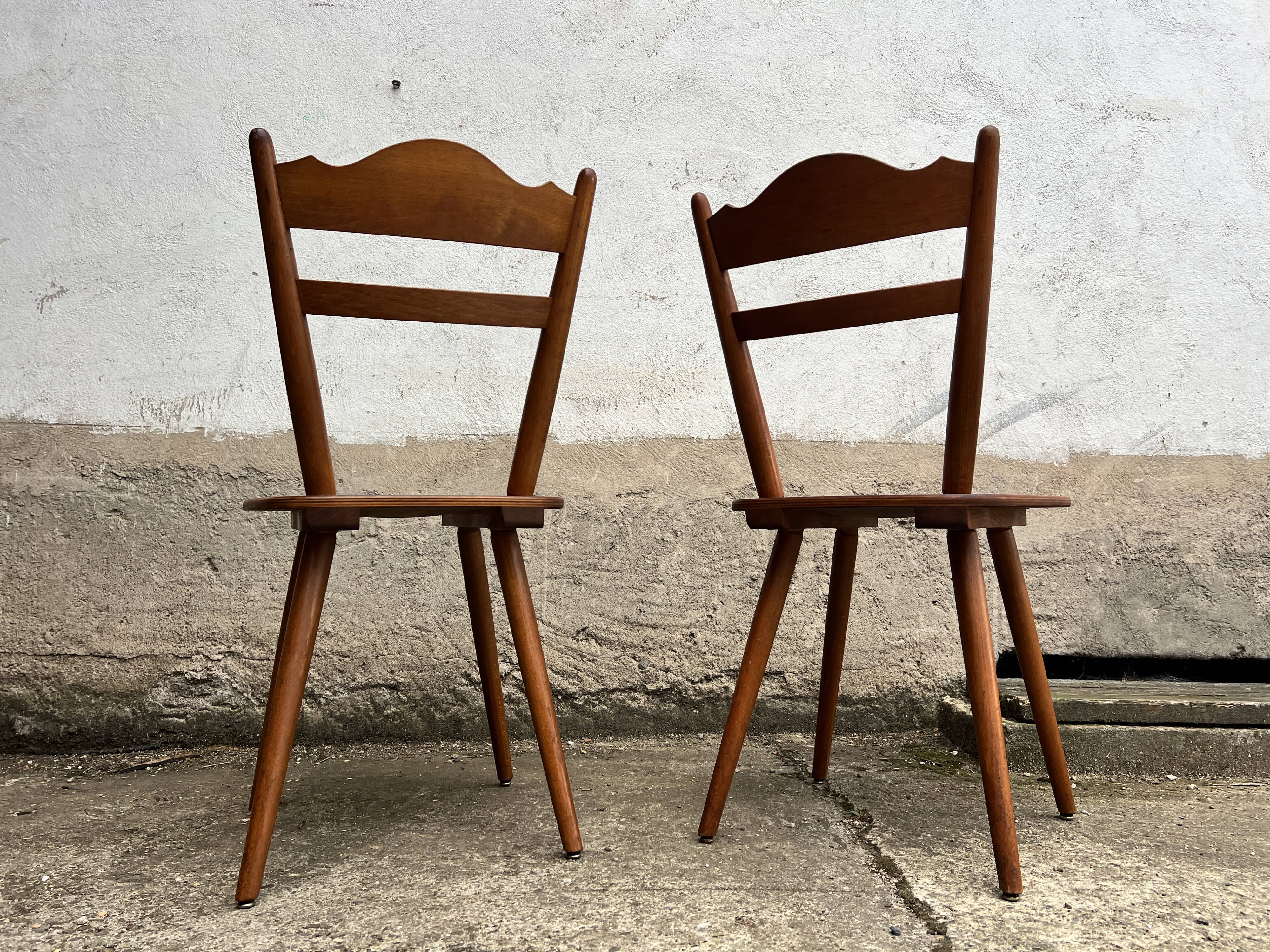 Set of 4 vintage beech bistro chairs – compass legs