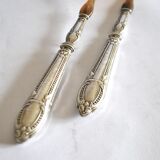 Silver-plated salad cutlery with horn – pearl and scroll decoration 1900