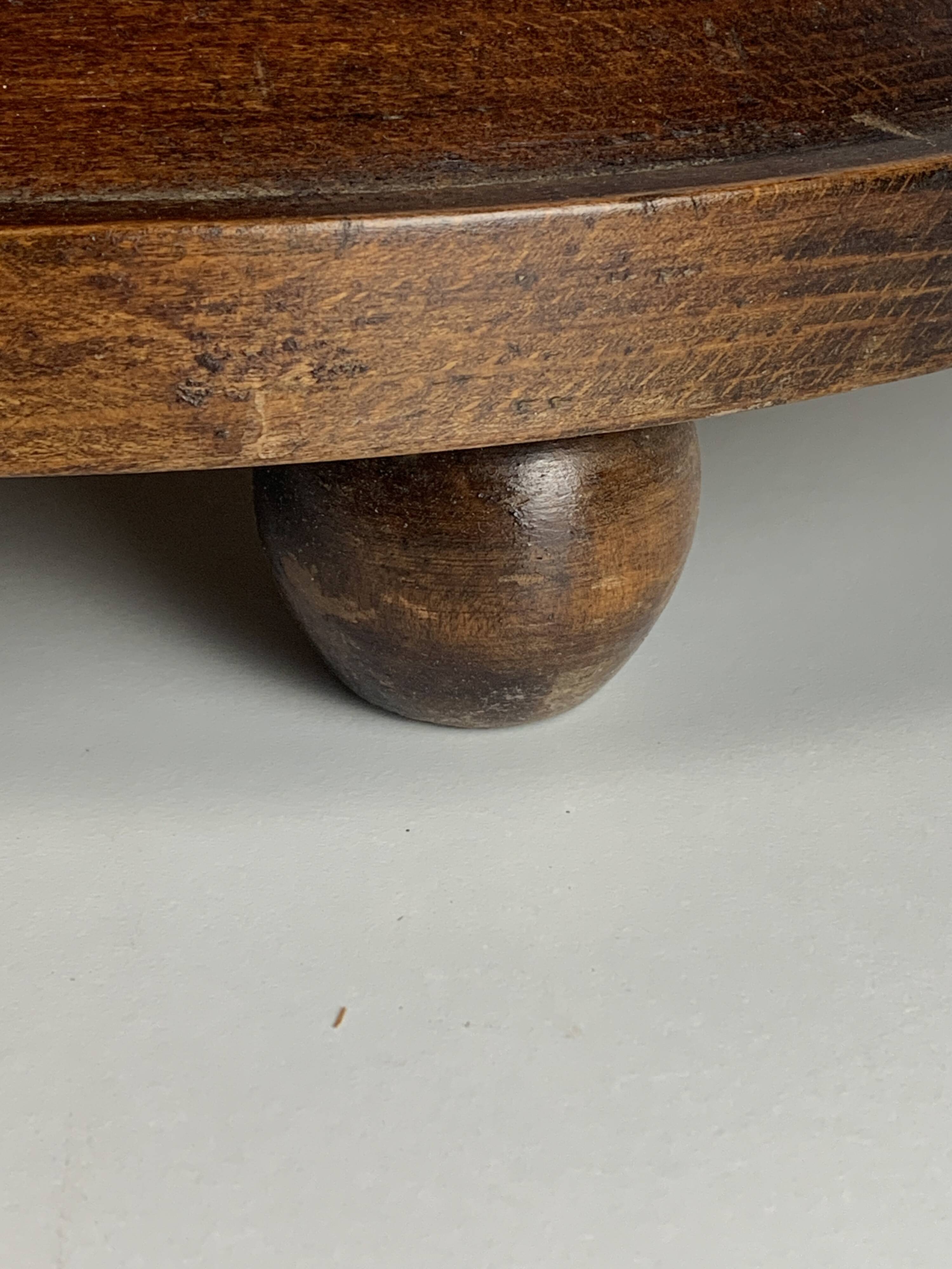 Brutalist French Wood Turned Wine Press Side Table in the style of Charles Dudouyt, France, 1940s