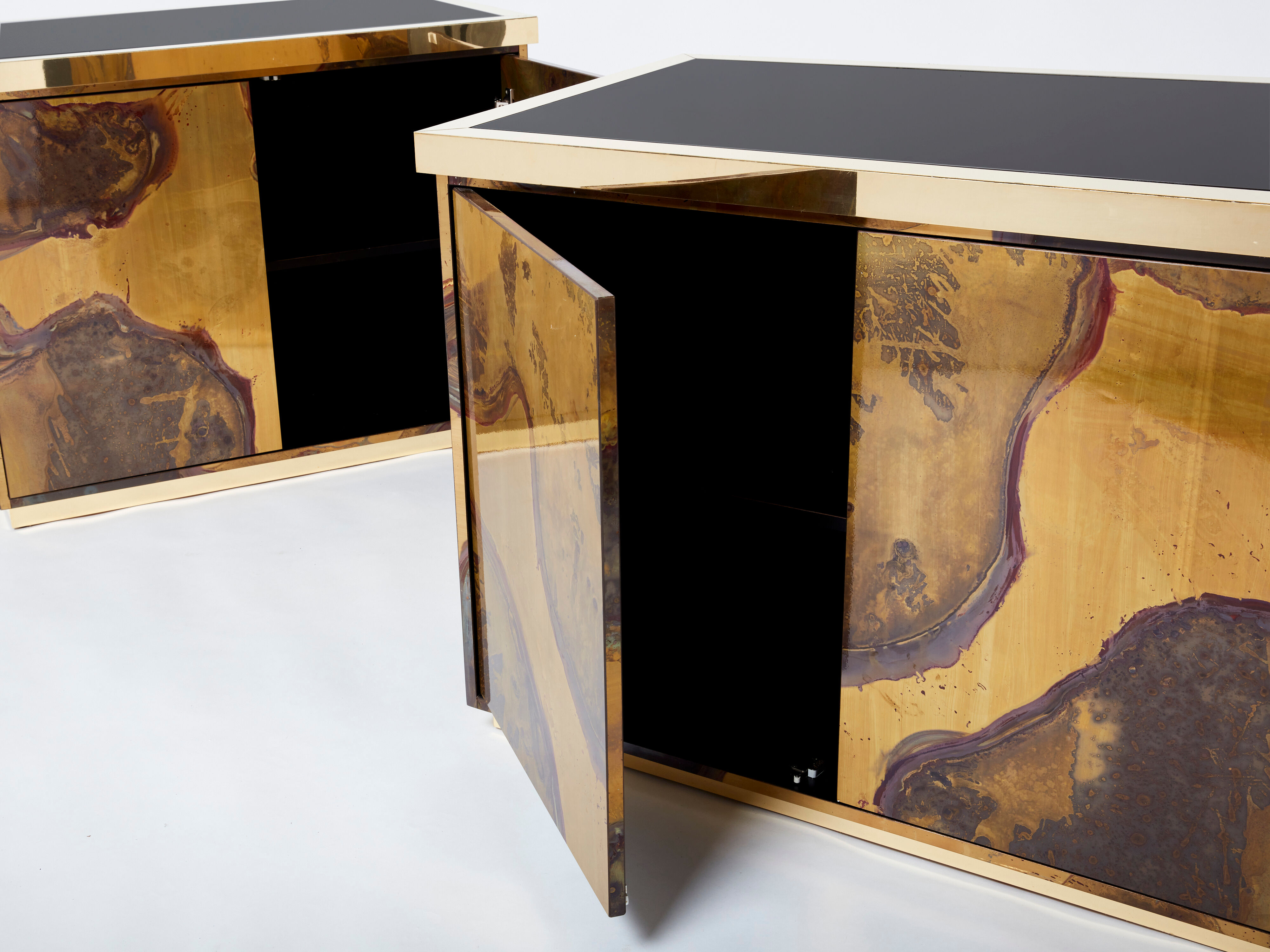 Pair of brass cabinets oxidized 1970