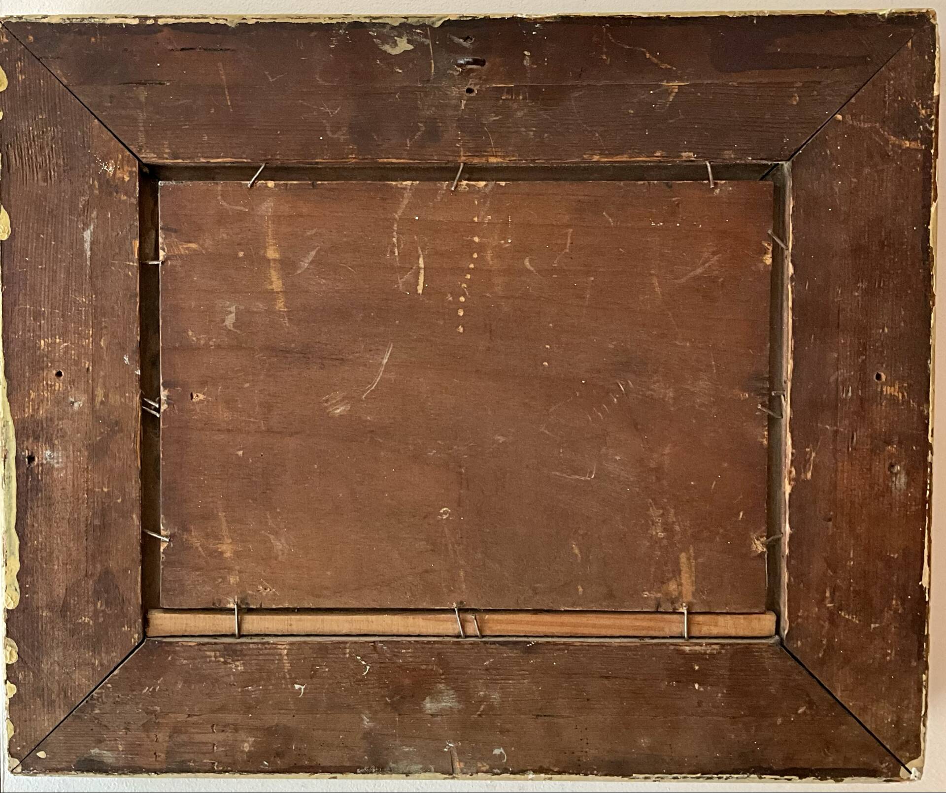 Huile sur panneau ancienne, bouquet de fleurs, cadre en bois sculpté d