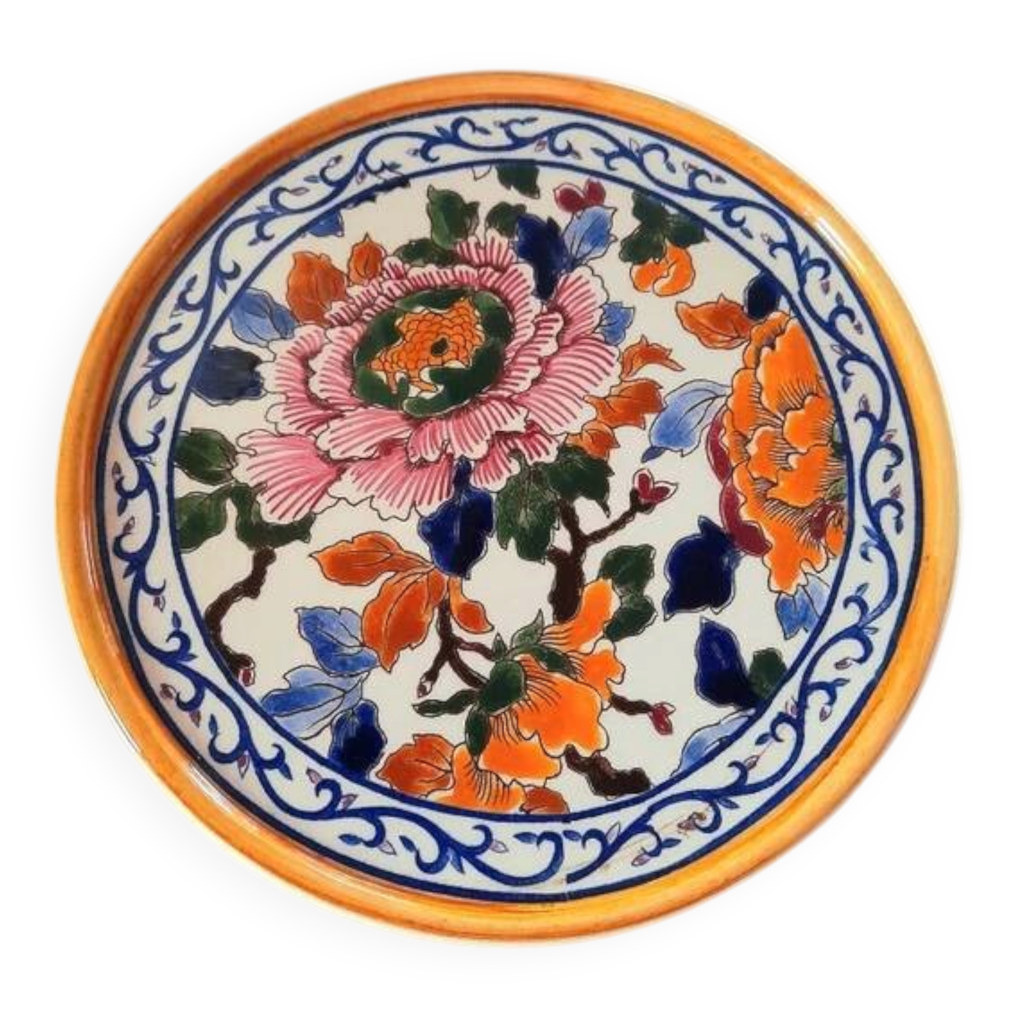 Dessous de plat en faïence Gien, motif pivoine