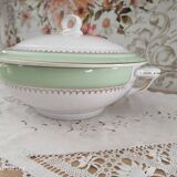 Soup tureen in water green with golden frieze, Cafés Lemaire.