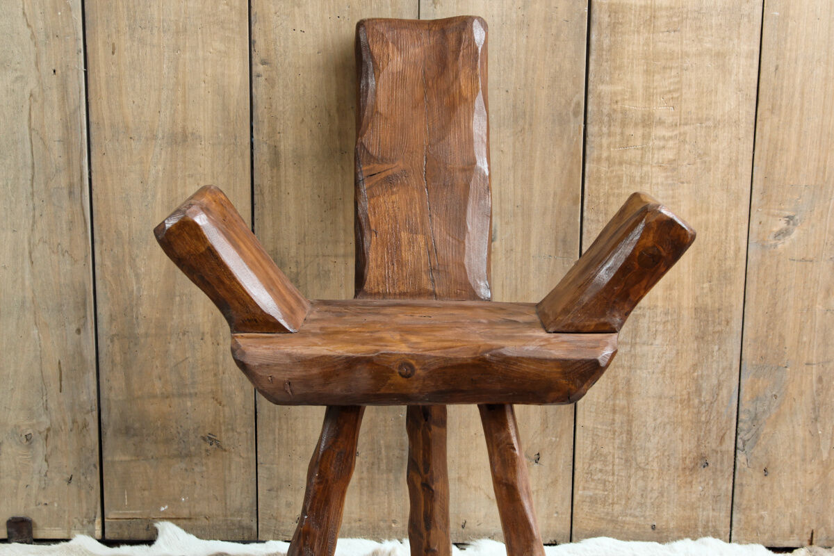 Pair of brutalist chairs made of raw wood