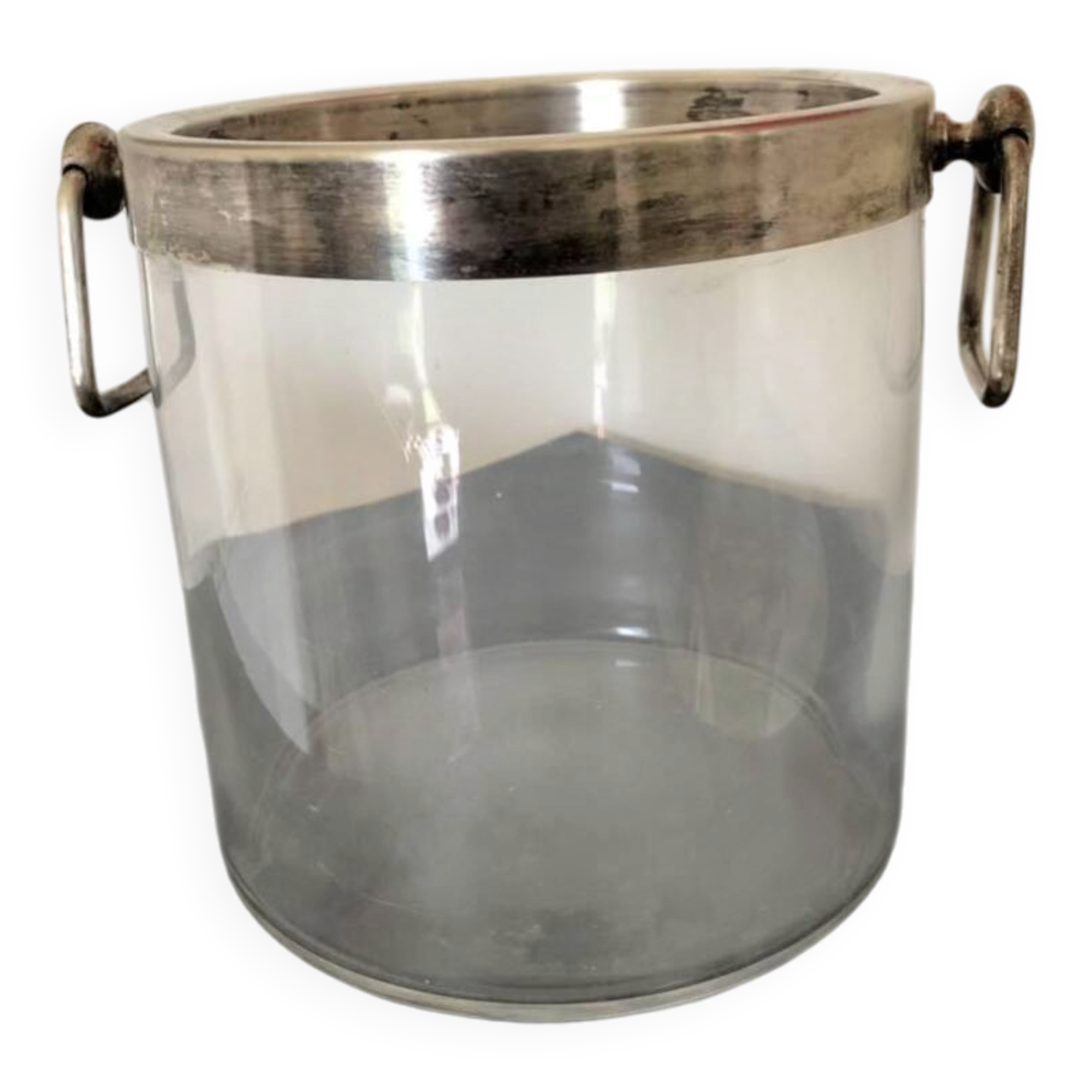 Silver-plated glass and metal champagne bucket