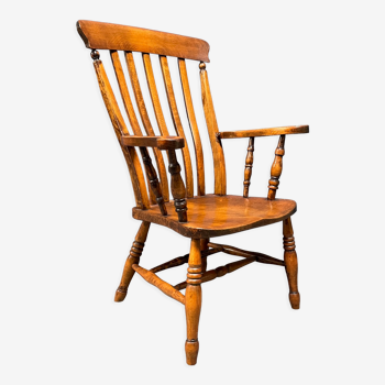 Chaise Windsor anglaise en bois d’orme avec un dossier haut