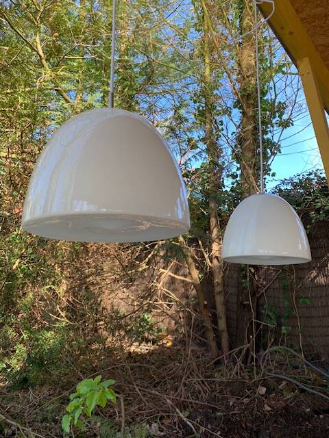 2 Danish white glass pendant lights (50s/60s)