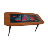 Coffee table year 50 / 60 - tiled tiled Boat decorated Marine feet spindles