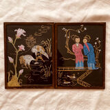 Pair of old China vintage bird painting paintings