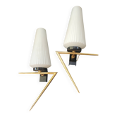 Pair of antique gold wall sconces Arlus 1950s