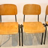 School bench consisting of 4 stackable chairs in industrial plywood by Marko Holland