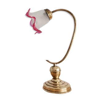 Lampe de table Art Nouveau des années 1930 en laiton et verre dépoli