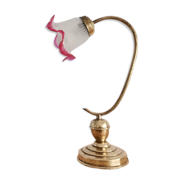 Lampe de table en laiton et verre dépoli Art Nouveau des années 1930