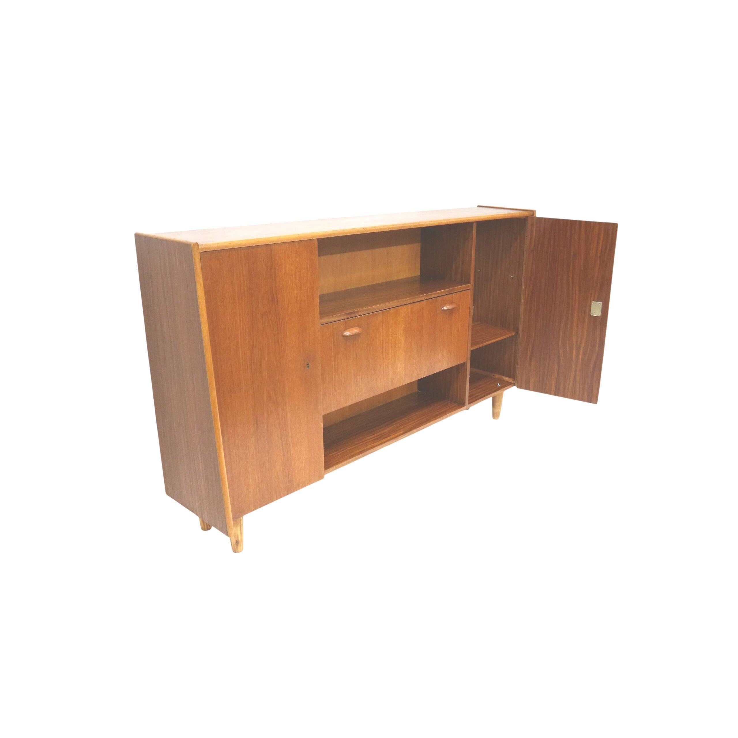 Vintage wall-mounted sideboard with teak wood flap made in the 1960s