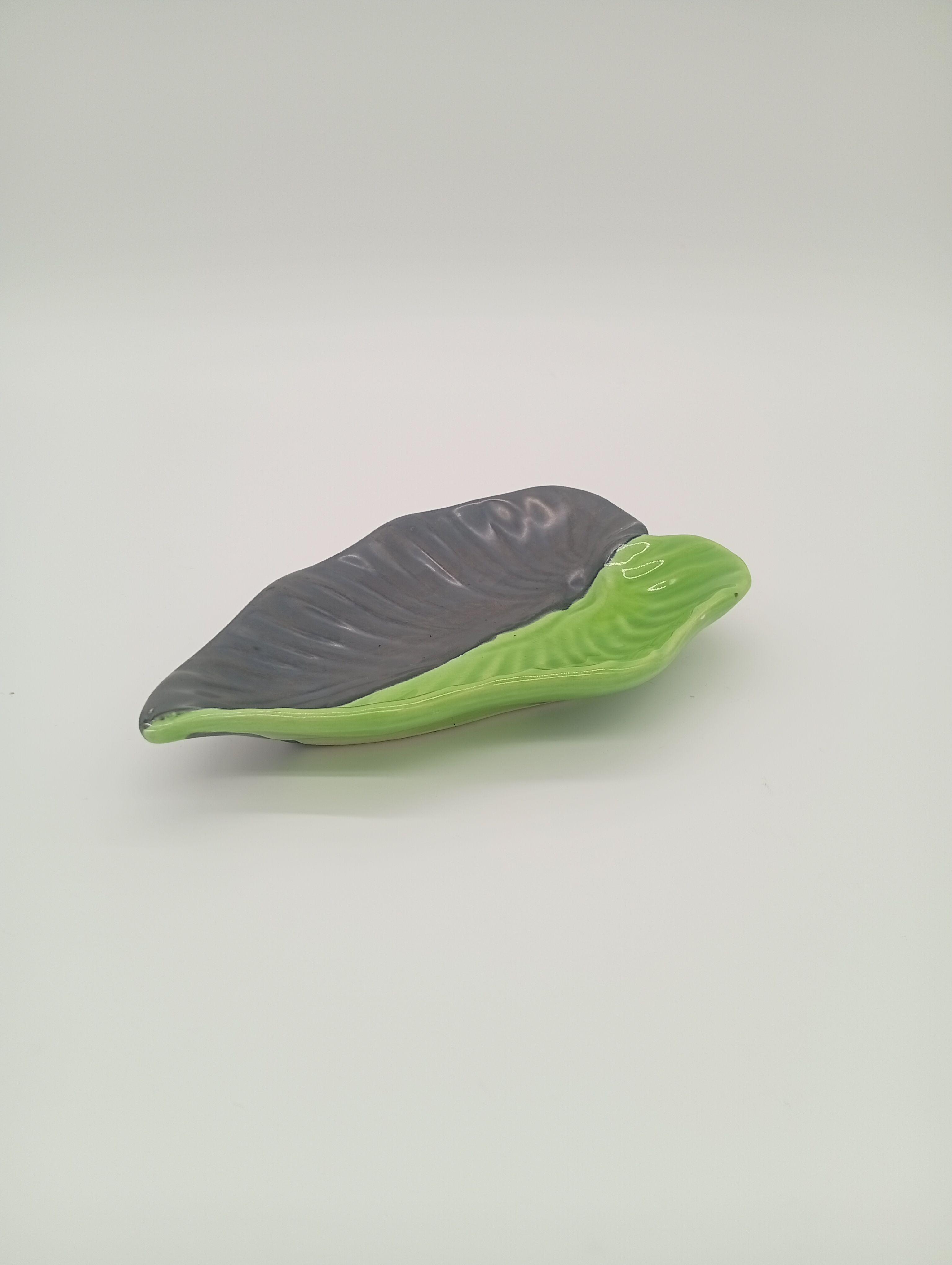 SAP Vallauris Vintage Leaf Bowl Two-Tone Ceramic Green Black 50s 60s