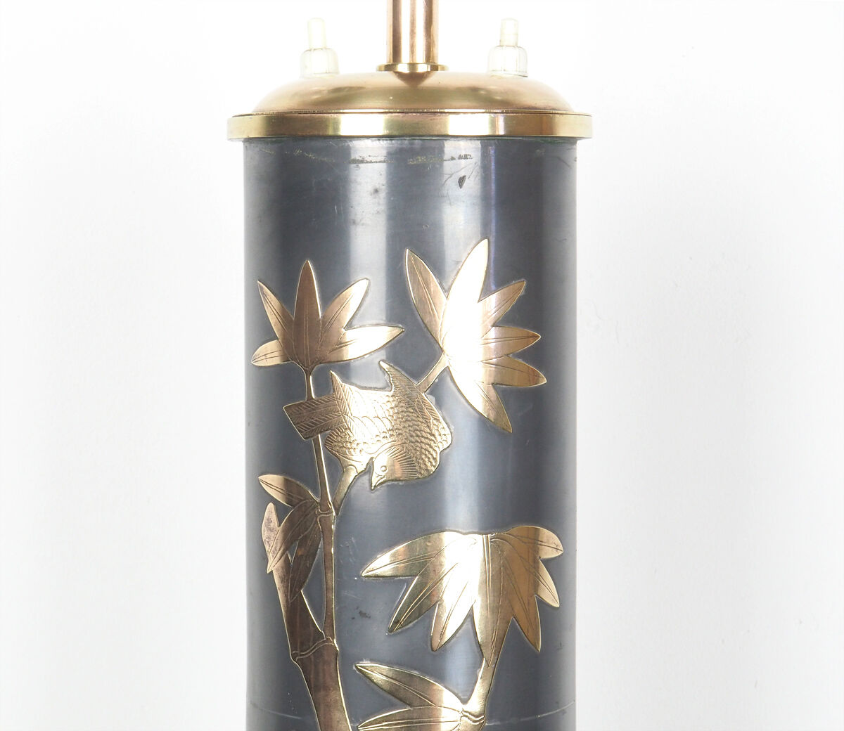 Set of 2 Chinese vintage table lamps with bamboo decor