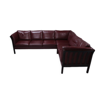 Danish vintage leather corner sofa by Hurup Mobelfabrik, model New York 1970s