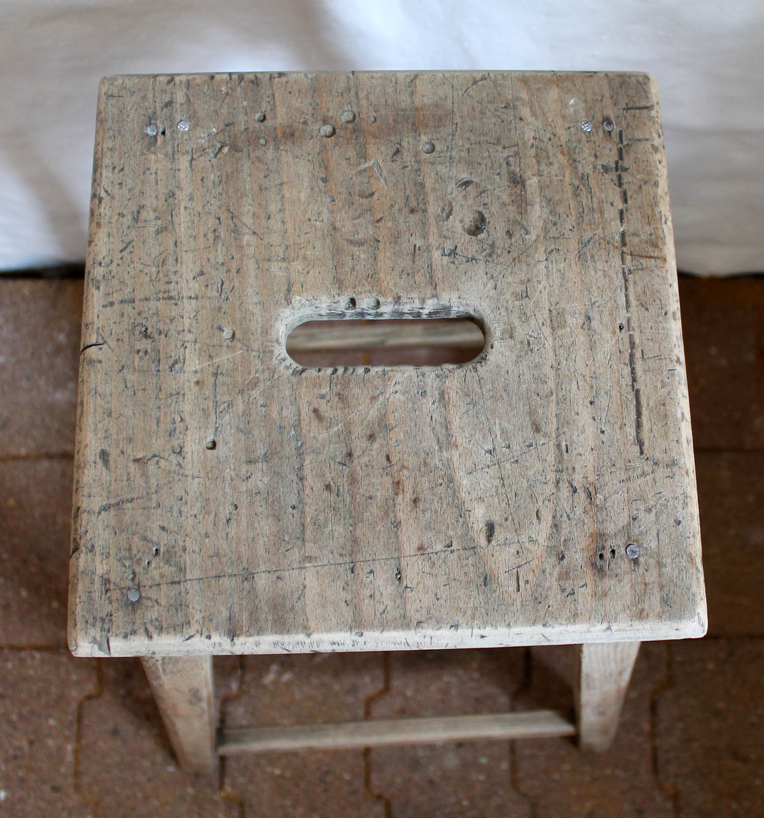 Pair of high workshop stools in raw wood