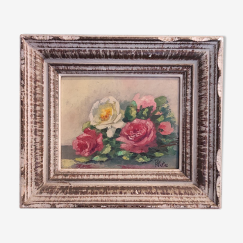 French vintage floral oil painting, signed Pelletier