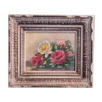 French vintage floral oil painting, signed Pelletier
