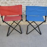 Pair of folding armchairs from the 60s, in metal and fabric