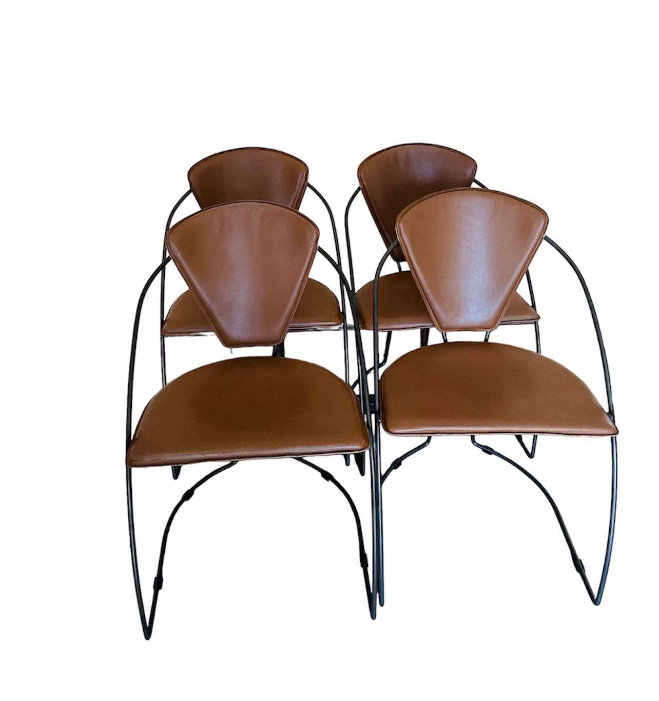4 chaises de salle à manger en cuir marron Arrben