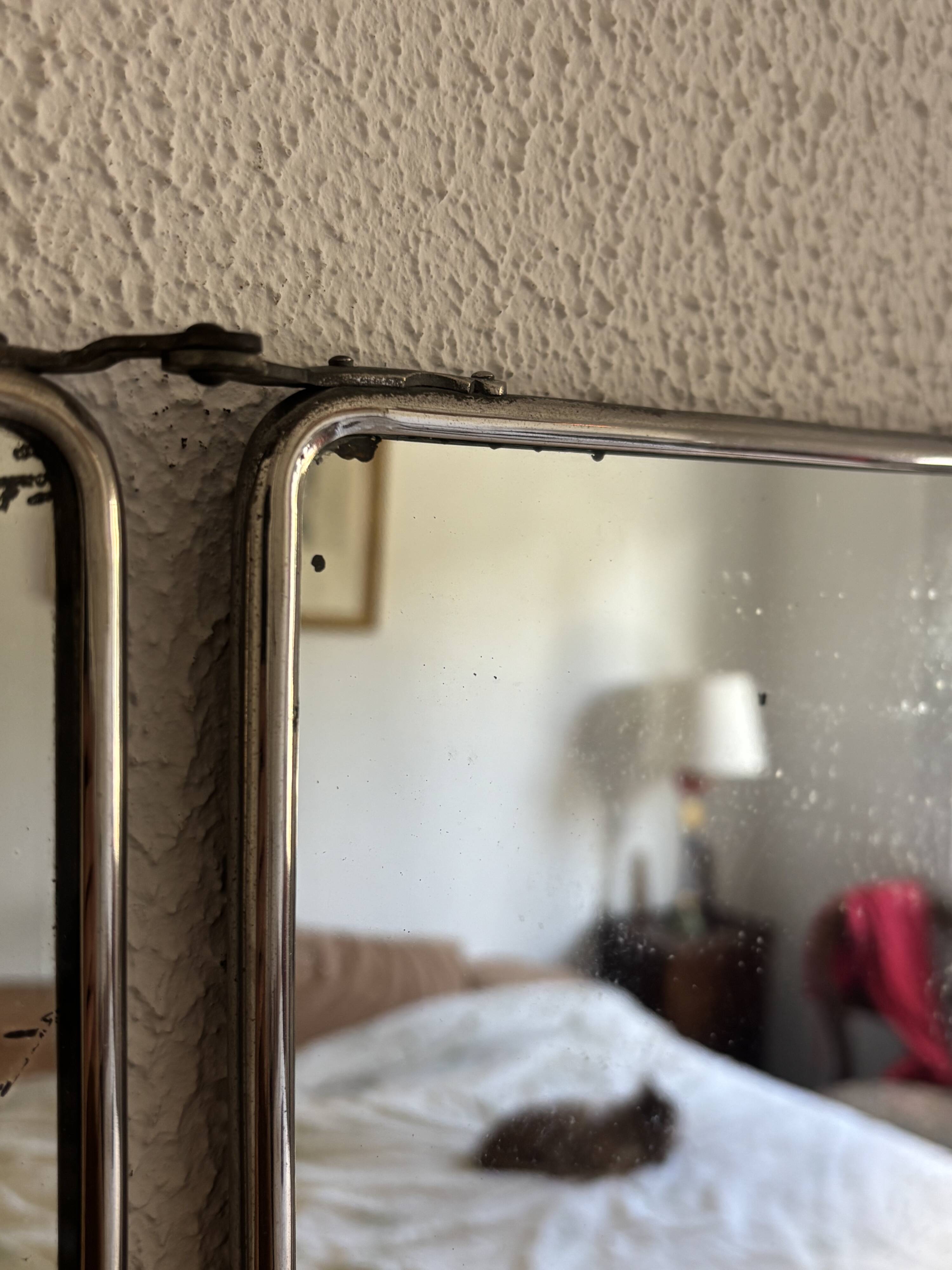 Vintage 1930s triptych barber mirror registered G.B Paris - 28 x 69 cm