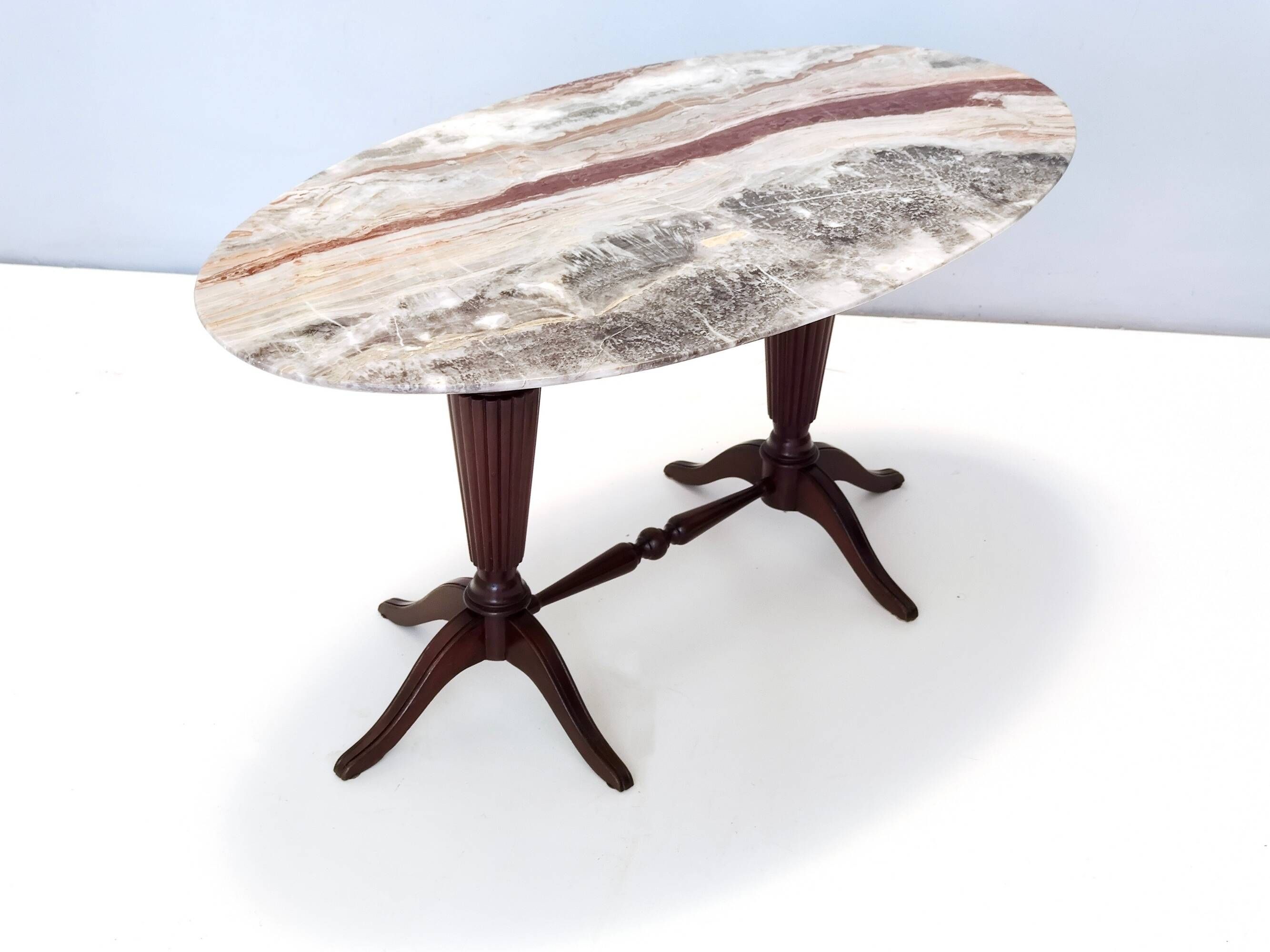 Vintage Beech Coffee Table Ascribable to Paolo Buffa with an Oval Red Onyx Top