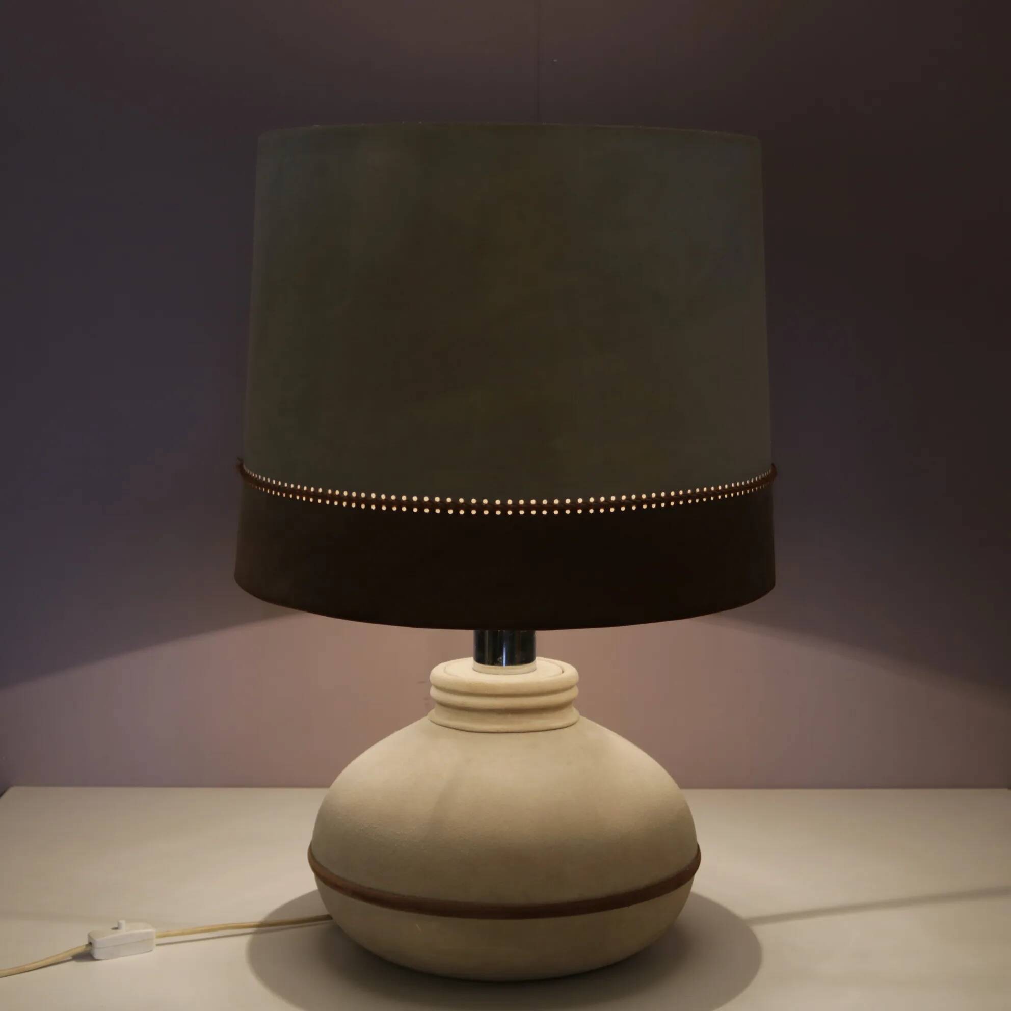 1970s suede upholstered table lamp / France
