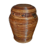 Basket with wooden lid and rattan early XXth