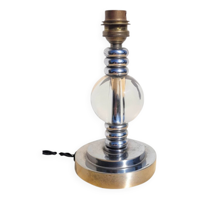 Pied de lampe chrome et cristal vers 1940