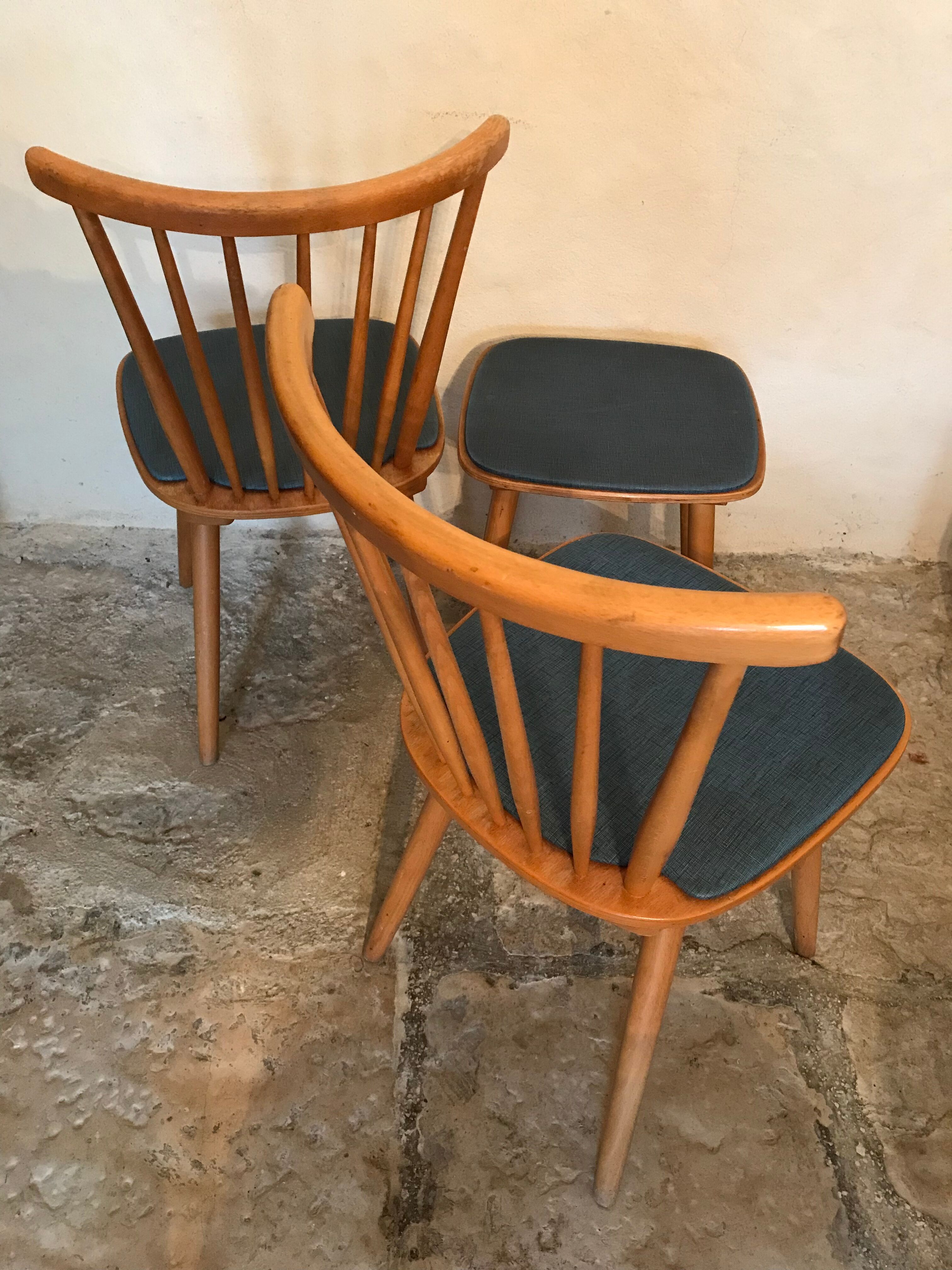 Set of 2 chairs with bars and a stool vintage compass feet 1960's