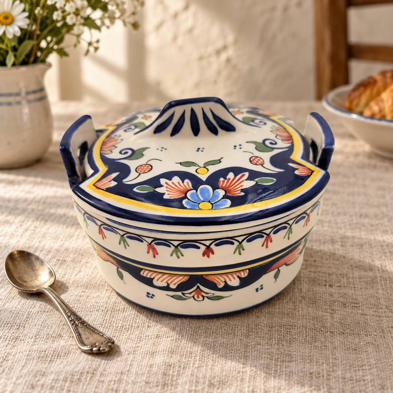 Pot avec couvercle en Porcelaine de Rouen