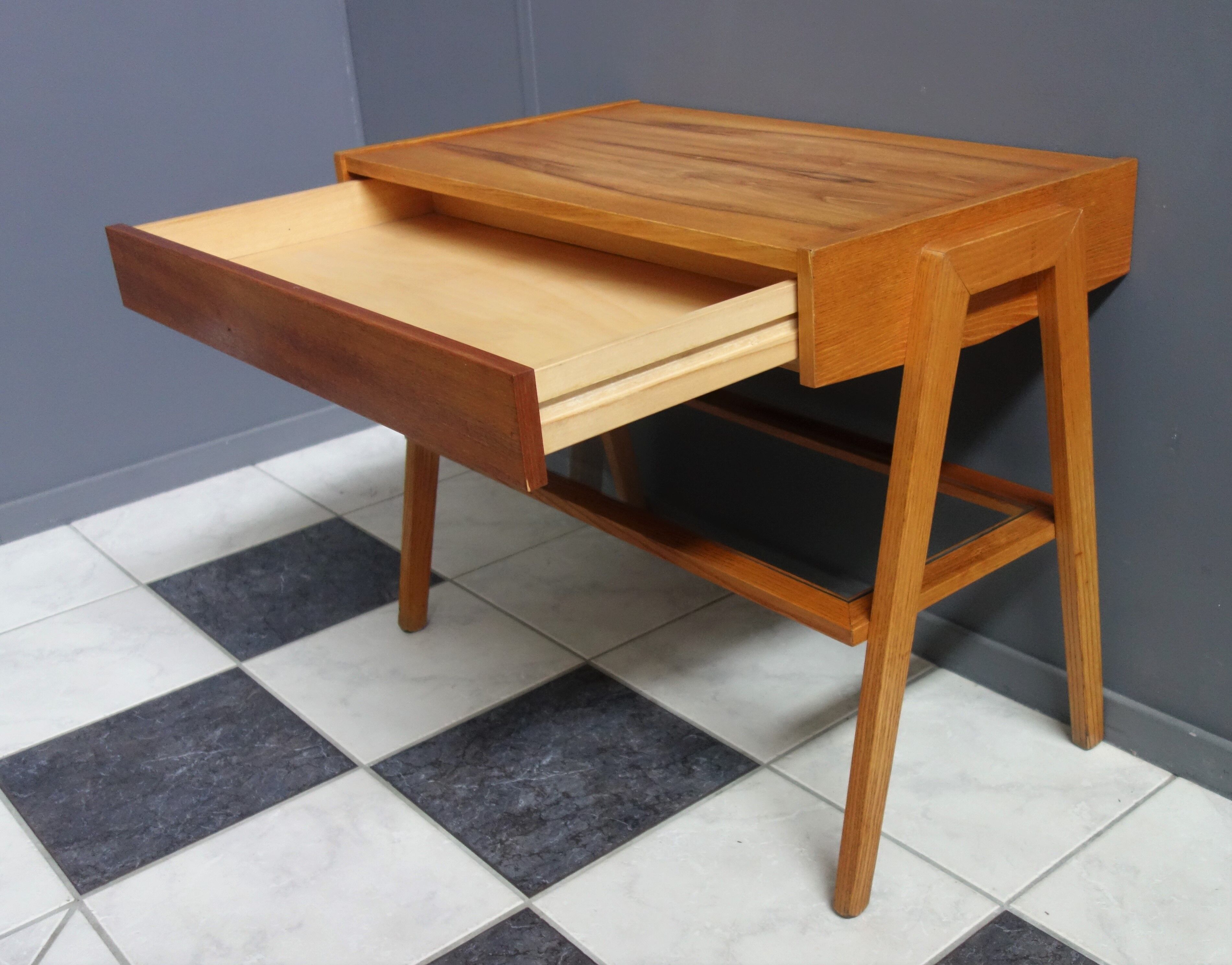 TV table with drawer and Glas tray 1970s Lanakroun Czech