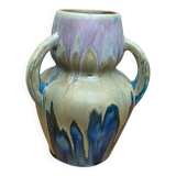 Art Deco flamed stoneware vase with 3 handles