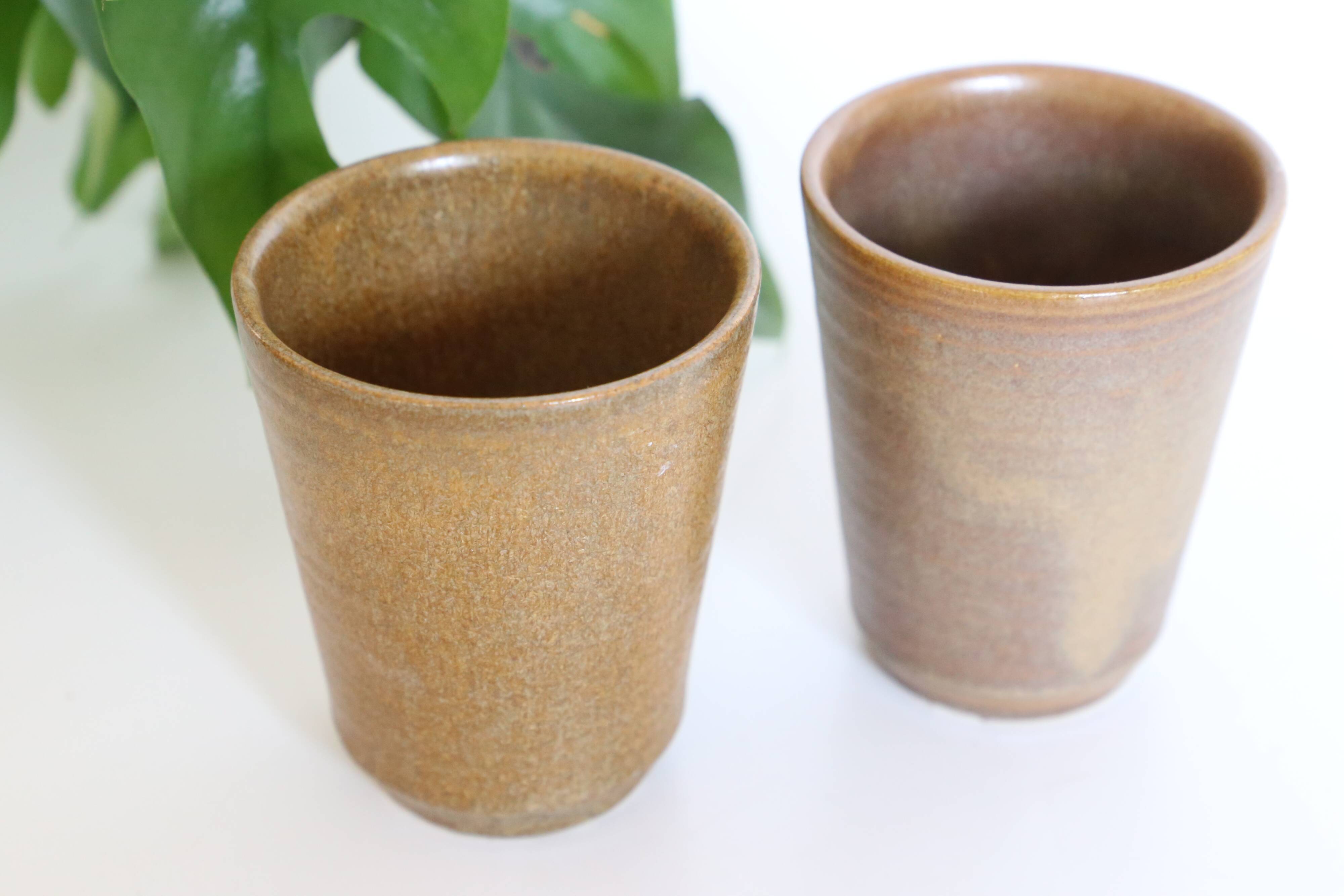 Set of 2 stoneware glasses, Digoin, vintage
