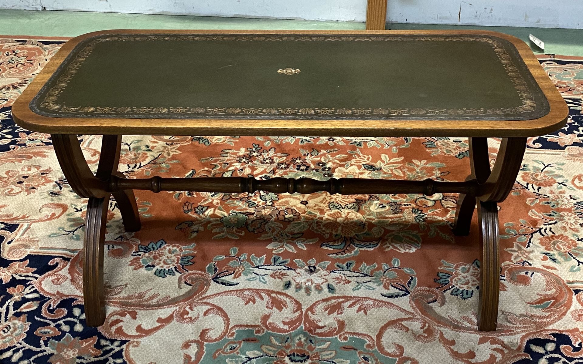 Mahogany coffee table and leather top