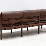 Canapé trois places en palissandre et cuir brun par Sven Ellekaer pour Coja, style scandinave, 75x180x70 cm