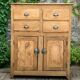 Parisian art deco sideboard in solid raw wood with pyrographed decorations, 1929